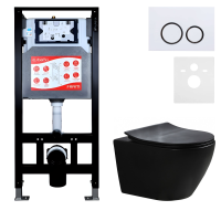 Комплект Унитаз подвесной Esbano Amapola ESUPAMAPBM матовый черный + Инсталляция Fram + Кнопка ESINKRG11GW