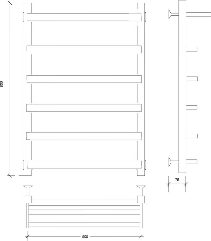 Полотенцесушитель водяной Secado Корсано 1 СП 80x55 см, матовый черный, лесенка, с полкой