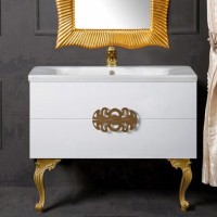 Тумба с раковиной Armadi Art NeoArt 100 white с ручками Ajur золото, с ножками
