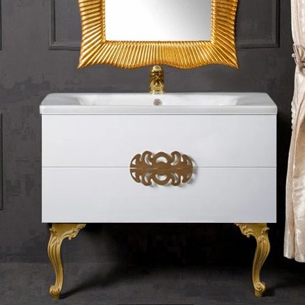 Тумба с раковиной Armadi Art NeoArt 100 white с ручками Ajur золото, с ножками
