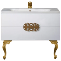 Тумба с раковиной Armadi Art NeoArt 100 white с ручками Ajur золото, с ножками