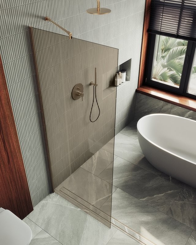 Душевая перегородка Maybahglass MGD-1353-2ш 99 см, профиль бронза, стекло бронза