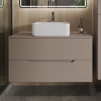 Тумба с раковиной Orange Line 100 подвесная, 2 ящика, матовый латте с раковиной B02-460W