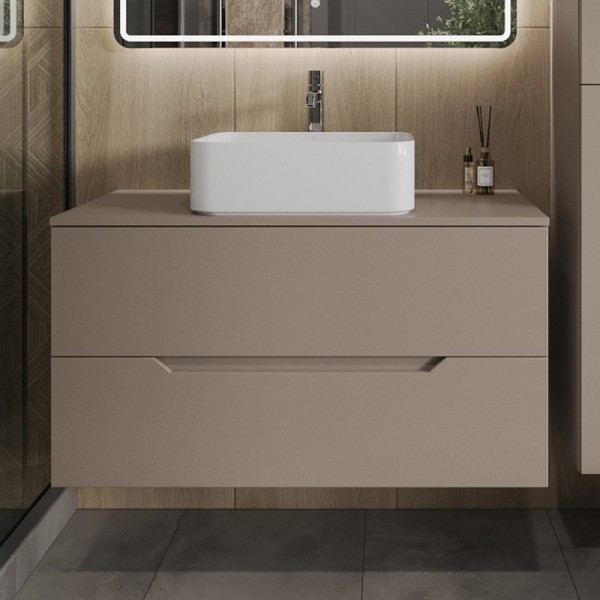 Тумба с раковиной Orange Line 100 подвесная, 2 ящика, матовый латте с раковиной B02-460W