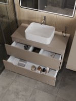 Тумба с раковиной Orange Line 100 подвесная, 2 ящика, матовый латте с раковиной B02-460W