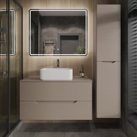 Тумба с раковиной Orange Line 100 подвесная, 2 ящика, матовый латте с раковиной B02-460W