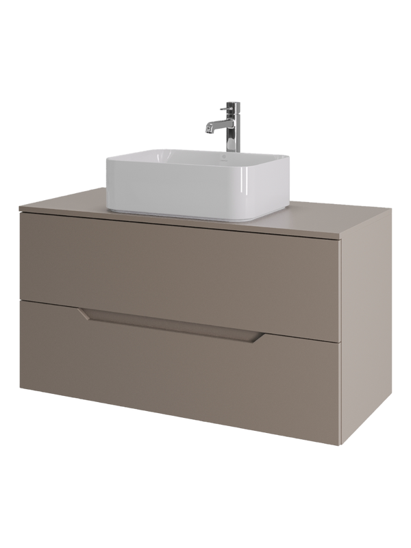 Тумба с раковиной Orange Line 100 подвесная, 2 ящика, матовый латте с раковиной B02-460W