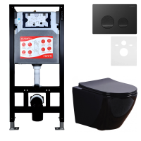 Комплект 3 в 1 Унитаз подвесной Esbano Azalea ESUPAZALB + Инсталляция Fram + Кнопка ESINSLM37MB цвет матовый черный