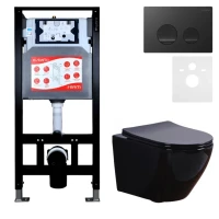 Комплект 3 в 1 Унитаз подвесной Esbano Azalea ESUPAZALB + Инсталляция Fram + Кнопка ESINSLM37MB цвет матовый черный