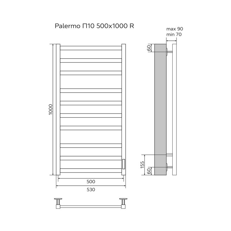 Полотенцесушитель Azario PALERMO 500/1000 электрический БЕЛЫЙ R 10 пер.