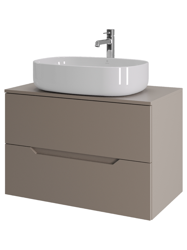 Тумба с раковиной Orange Line 80 подвесная, 2 ящика, матовый латте с раковиной B08-600W