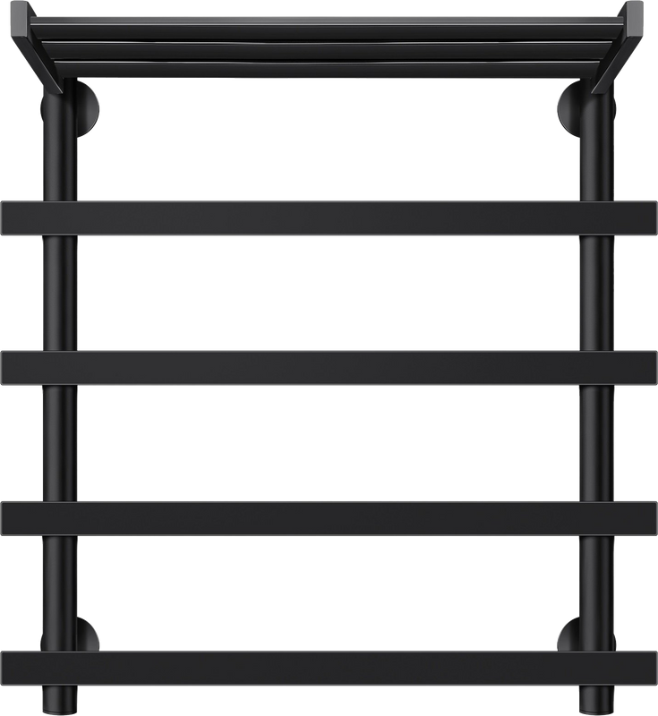 Полотенцесушитель электрический Secado Понтида 1 СП, R 60x60 см, подключение справа, матовый черный, лесенка, с полкой