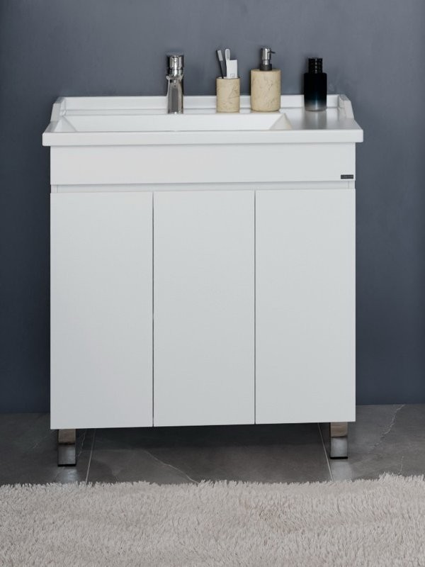 Тумба под раковину без столешницы СаНта Марс 80 напольная, с дверками, глянцевая белая