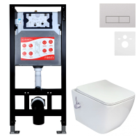 Комплект 3 в 1 Унитаз подвесной Esbano ESWBLEONWN + Инсталляция Fram + Кнопка ESINMTP21ST цвет сатин