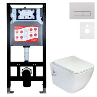 Комплект 3 в 1 Унитаз подвесной Esbano ESWBLEONWN + Инсталляция Fram + Кнопка ESINMTP21ST цвет сатин