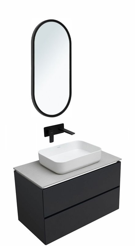 Мебель для ванной комнаты Allen Brau Infinity 85 подвесная, антрацит матовый, столешница серый структ