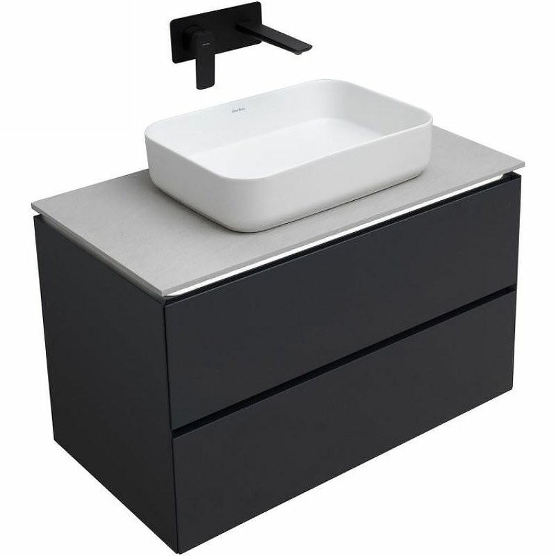 Мебель для ванной комнаты Allen Brau Infinity 85 подвесная, антрацит матовый, столешница серый структ