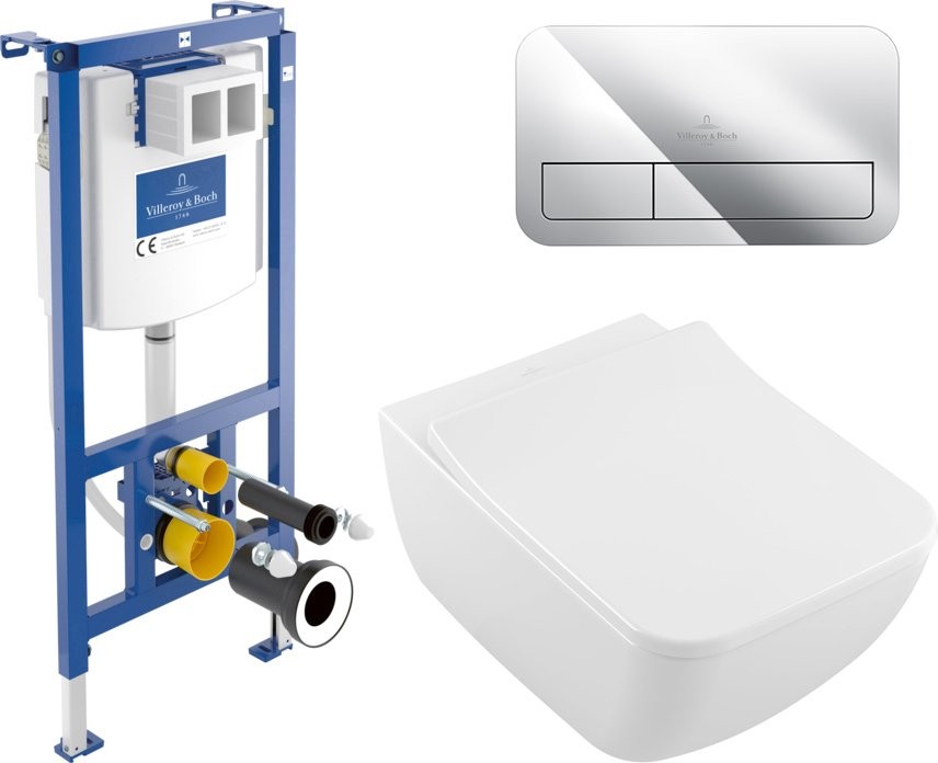 Комплект Унитаз подвесной Villeroy & Boch Venticello 4611RS01 безободковый + Система инсталляции для унитазов Villeroy & Boch 92242700 + Кнопка смыва