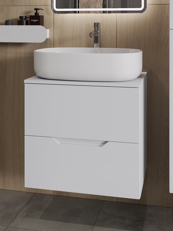 Тумба с раковиной Orange Line 60 подвесная, 2 ящика, матовая белая с раковиной B08-600W