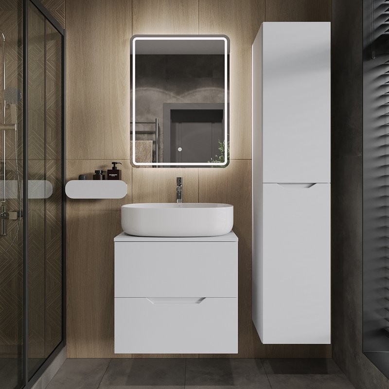 Тумба с раковиной Orange Line 60 подвесная, 2 ящика, матовая белая с раковиной B08-600W