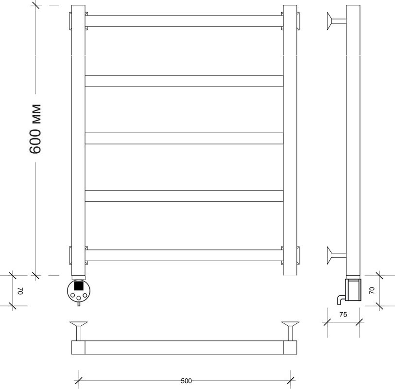 Полотенцесушитель электрический Secado Корсико 1 L 65x55 см, подключение слева, хром, лесенка