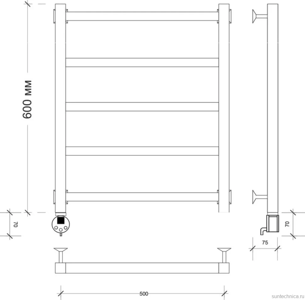 Полотенцесушитель электрический Secado Корсико 1 L 65x55 см, подключение слева, хром, лесенка