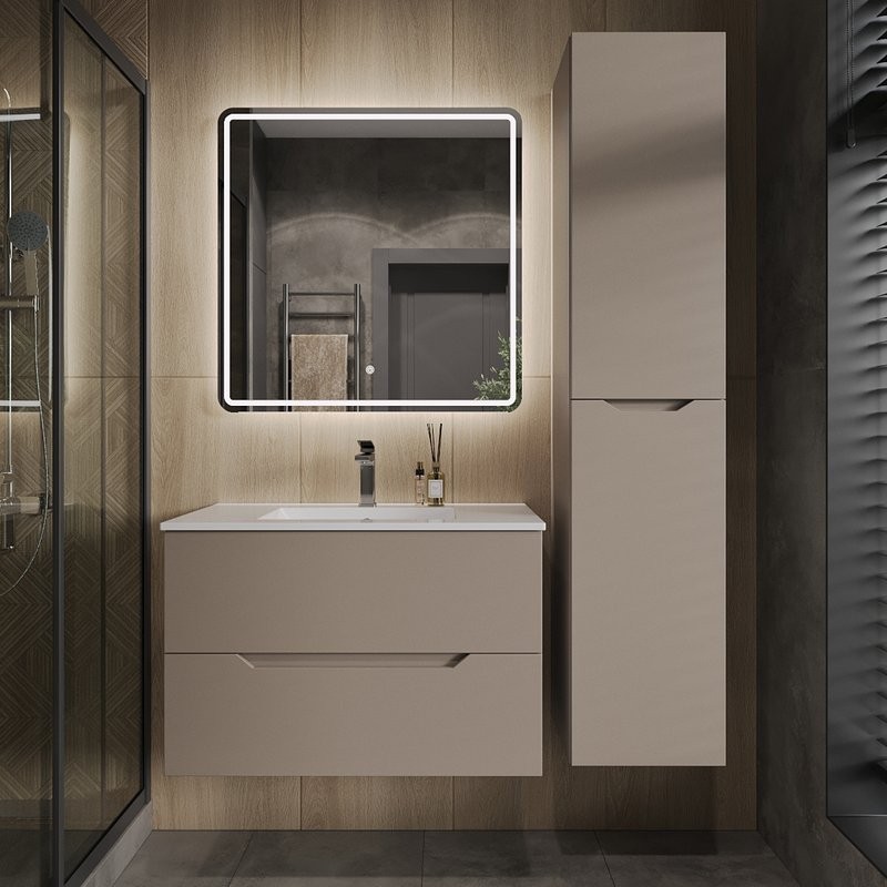 Шкаф пенал для ванной Orange Line 35 правый, матовый латте