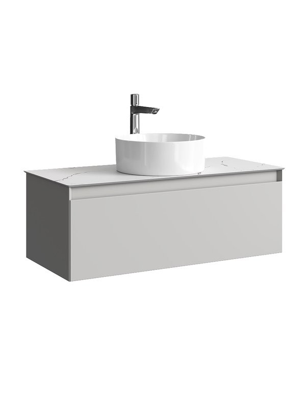 Тумба под раковину со столешницей Aqwella 5 stars Geometria 100 1 ящик, серый туман, столешница мрамор белый