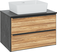 Тумба с раковиной Runo Мальта 70 подвесная, дуб, черная, раковина Tre 50