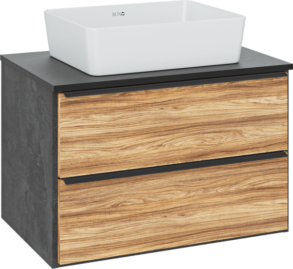 Тумба с раковиной Runo Мальта 70 подвесная, дуб, черная, раковина Tre 50