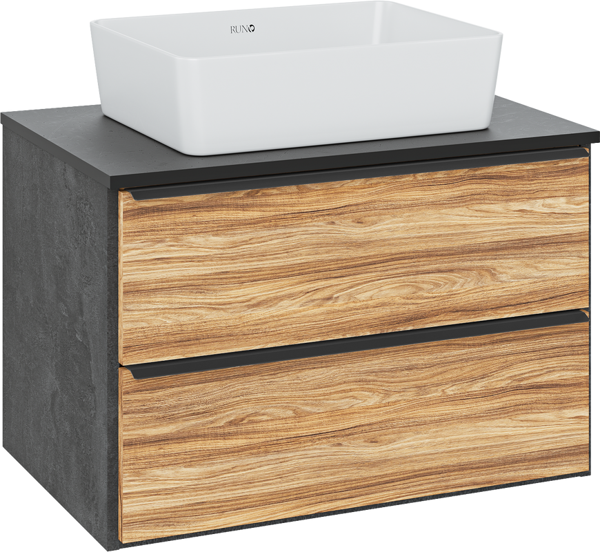 Тумба с раковиной Runo Мальта 70 подвесная, дуб, черная, раковина Tre 50