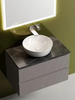 Тумба с раковиной Sancos Snob T 80 см, doha soft, столешница черный мрамор, раковина CN6013