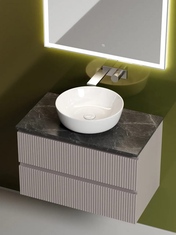 Тумба с раковиной Sancos Snob T 80 см, doha soft, столешница черный мрамор, раковина CN6013