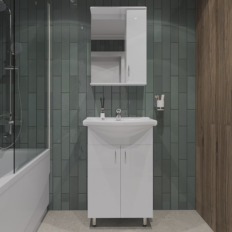 Мебель для ванной комнаты Orange Samara 60 белый глянец, со смесителем, зеркало Samara 50