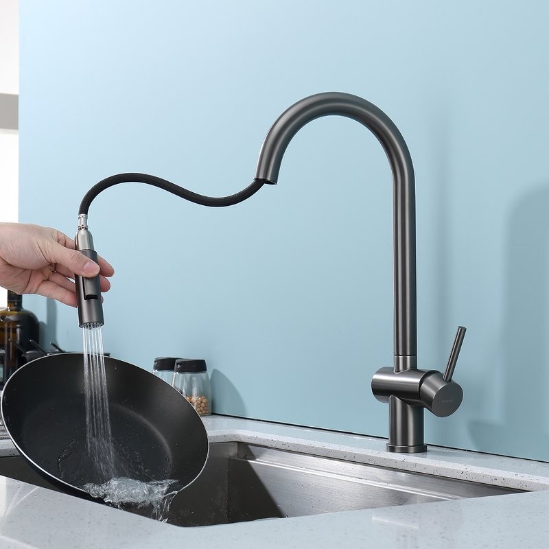 Смеситель для кухни с выдвижным изливом Splenka S204.49.09, графит