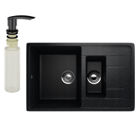 Мойка кухонная Ulgran U-205 308 черная + дозатор U-02 ультра-черный