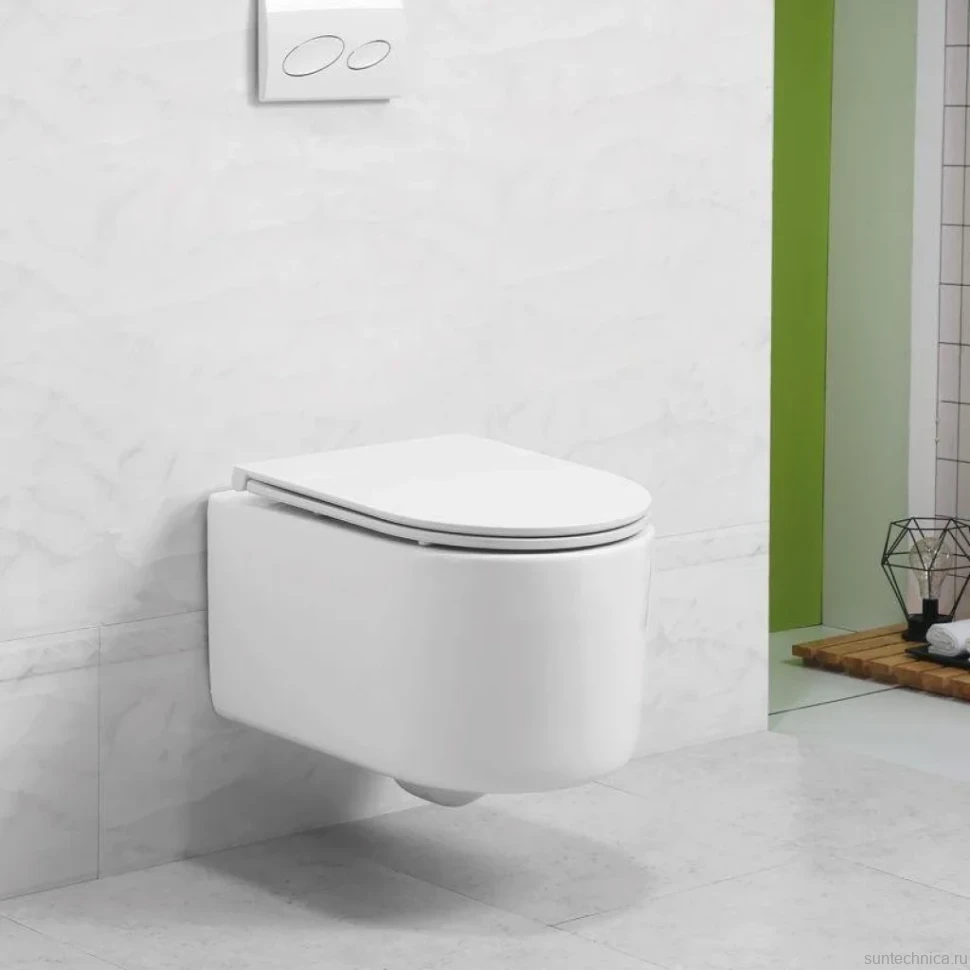 Унитаз подвесной Art&Max Rimini AM204CHR/SC безободковый, с микролифтом, белый