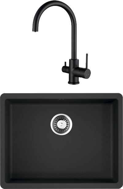 Комплект Мойка Omoikiri Kata 54-U-BL черная + Смеситель Kaiser Merkur 26744-9 черный