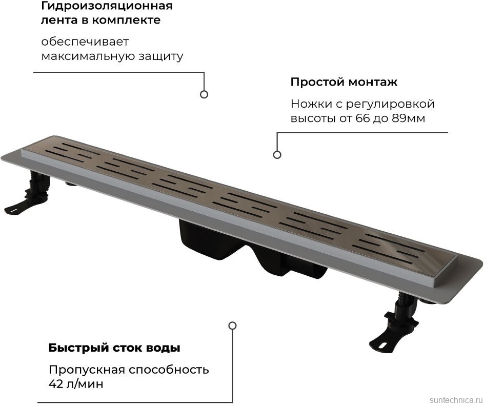 Душевой трап (лоток) RGW Drain Leo-20 хром, 80 см