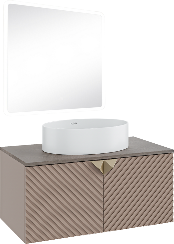 Мебель для ванной комнаты Runo Андорра 85 кашемир серый, дуб какао, раковина Ovale 50