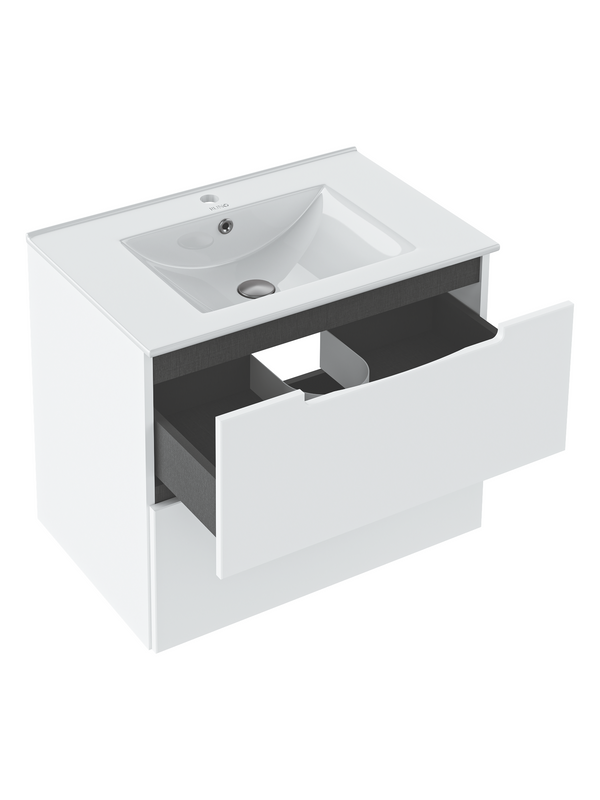 Тумба с раковиной Runo Lina 60 подвесная, глянцевая белая