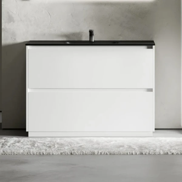 Тумба с раковиной Sancos Libra Floor 120 белый глянец, черная раковина CN7006MB