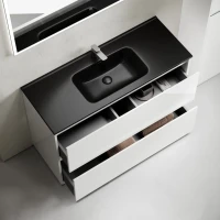 Тумба с раковиной Sancos Libra Floor 120 белый глянец, черная раковина CN7006MB