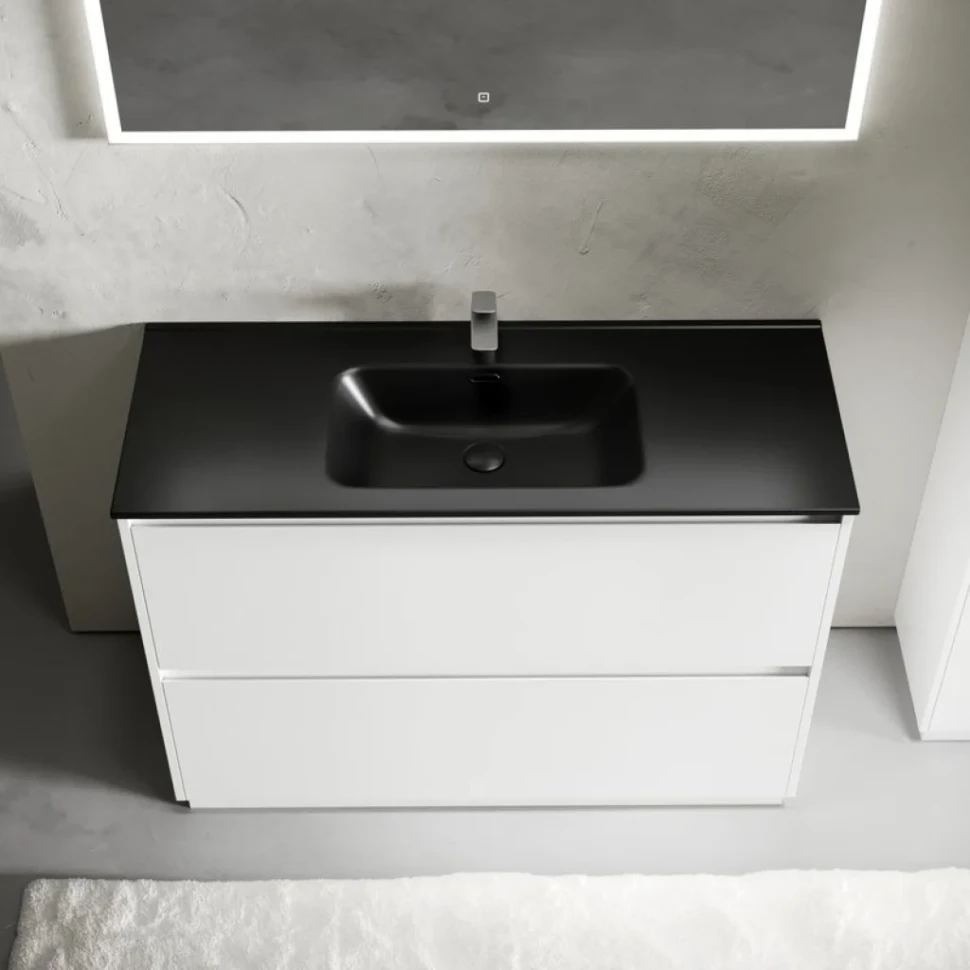Тумба с раковиной Sancos Libra Floor 120 белый глянец, черная раковина CN7006MB