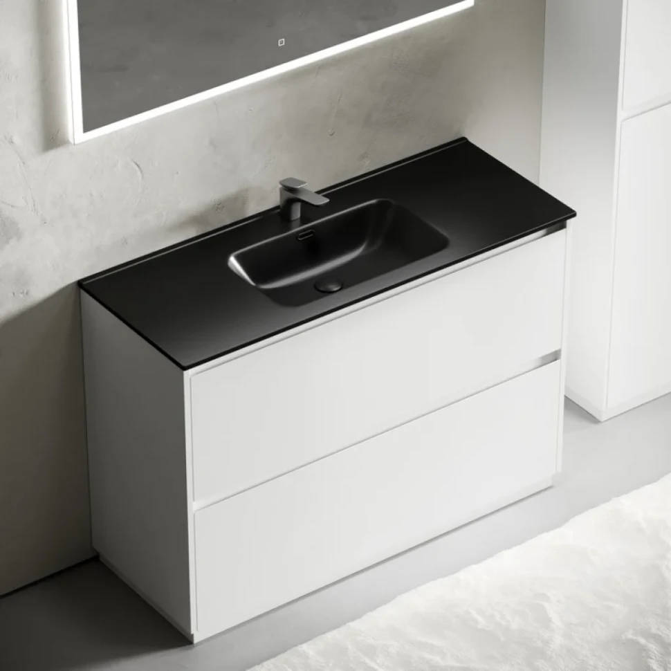 Тумба с раковиной Sancos Libra Floor 120 белый глянец, черная раковина CN7006MB