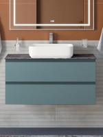 Тумба под раковину со столешницей BelBagno Kraft 100 подвесная, матовая голубая, столешница kep-100-grn