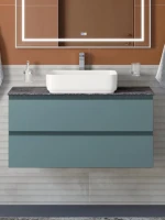 Тумба под раковину со столешницей BelBagno Kraft 100 подвесная, матовая голубая, столешница kep-100-grn