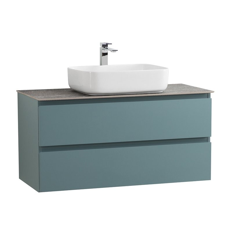 Тумба под раковину со столешницей BelBagno Kraft 100 подвесная, матовая голубая, столешница kep-100-grn