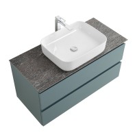 Тумба под раковину со столешницей BelBagno Kraft 100 подвесная, матовая голубая, столешница kep-100-grn