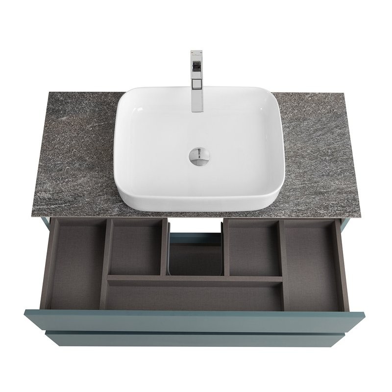 Тумба под раковину со столешницей BelBagno Kraft 100 подвесная, матовая голубая, столешница kep-100-grn